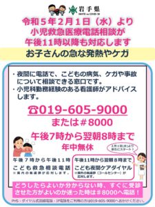②　小児救急医療電話相談が午後11時以降も対応します（お子さんの急な発熱やケガ）のサムネイル