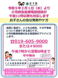 ②　小児救急医療電話相談が午後11時以降も対応します（お子さんの急な発熱やケガ）のサムネイル