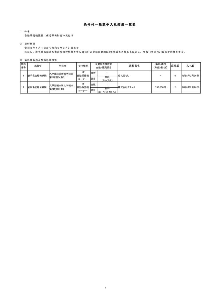 入札結果一覧表のサムネイル